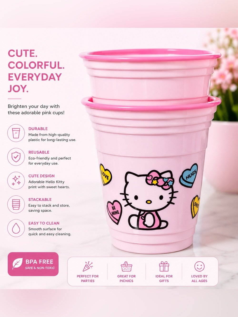 🩷.  6015. Sanrio Pink Hello Kitty Party Cups